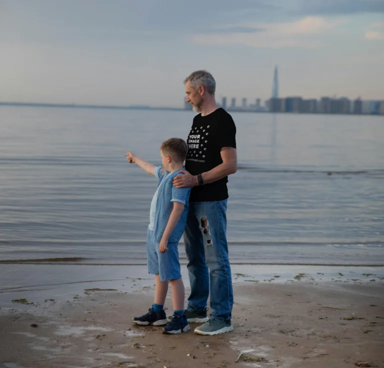 Man Wearing Black T-shirt Mockup Front View Template
