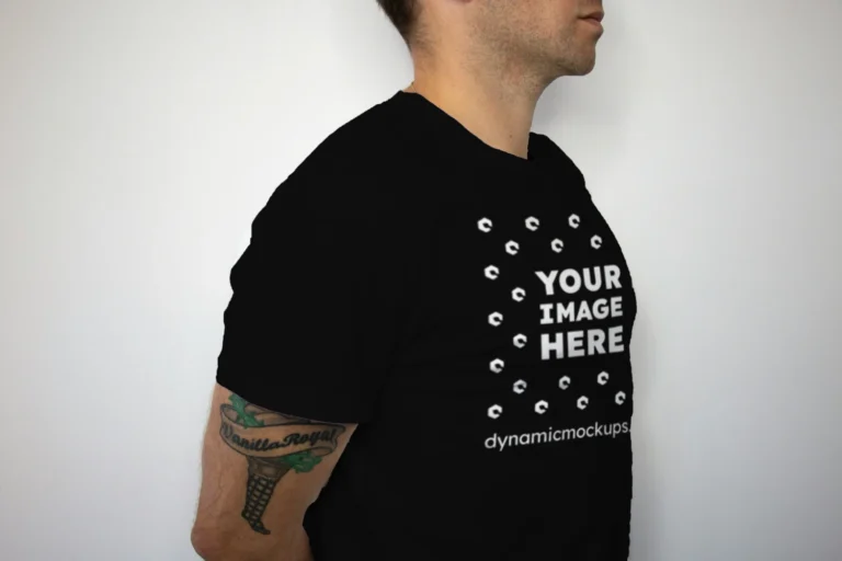 Man Wearing Black T-shirt Mockup Front View Template