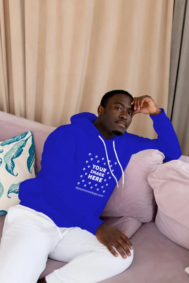 Man Wearing Blue Hoodie Mockup Front View Template