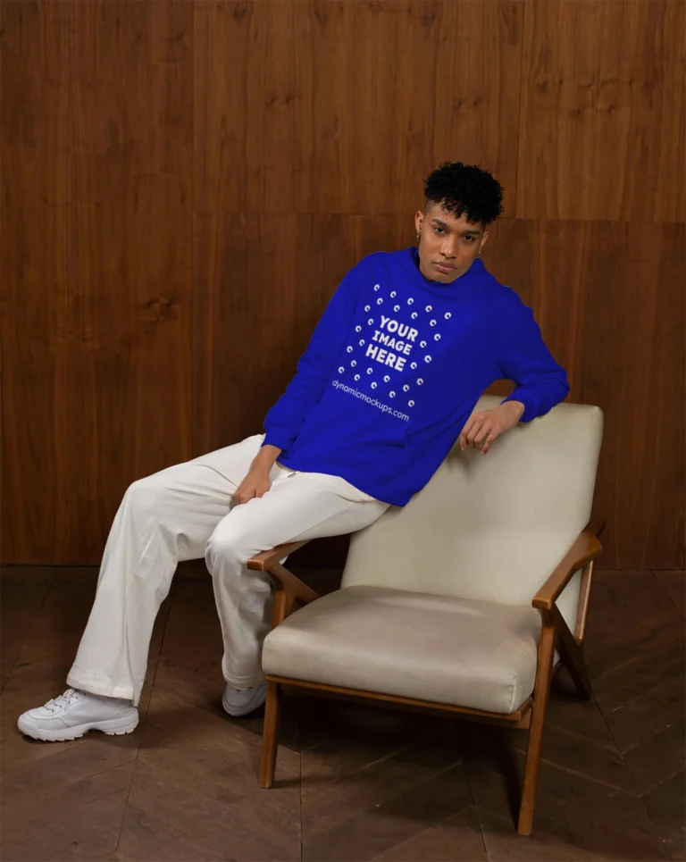 Man Wearing Blue Hoodie Mockup Front View Template