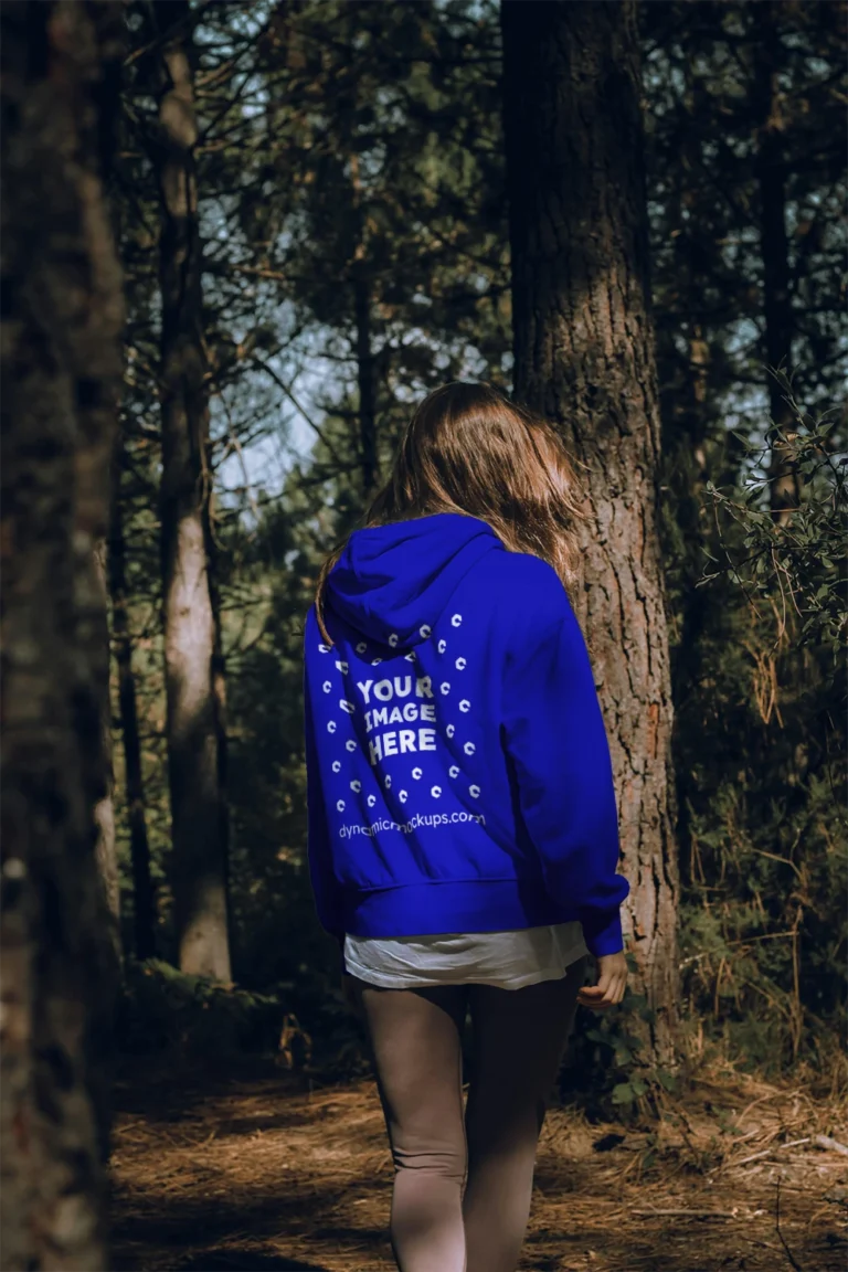 Man Wearing Blue Hoodie Mockup Back View Template