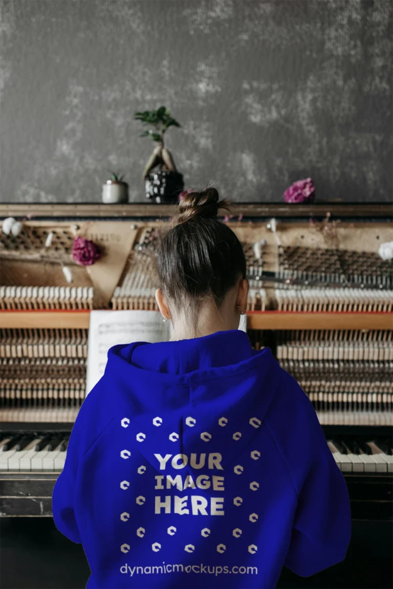 Man Wearing Blue Hoodie Mockup Back View Template