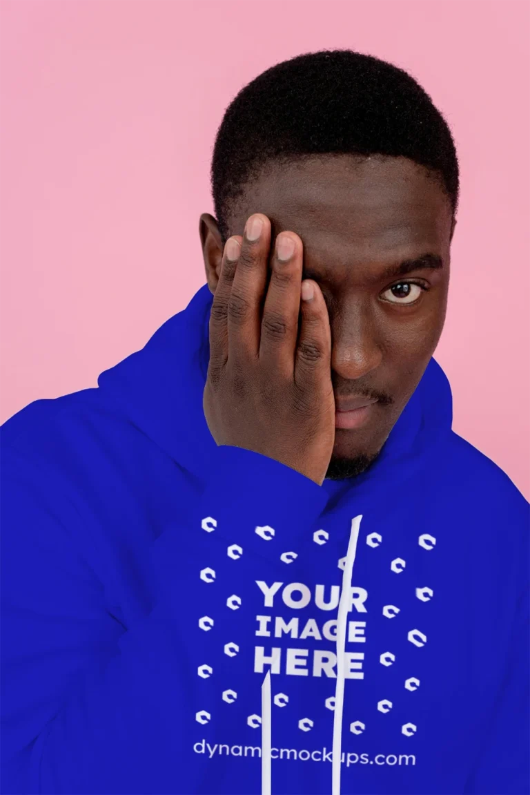 Man Wearing Blue Hoodie Mockup Front View Template