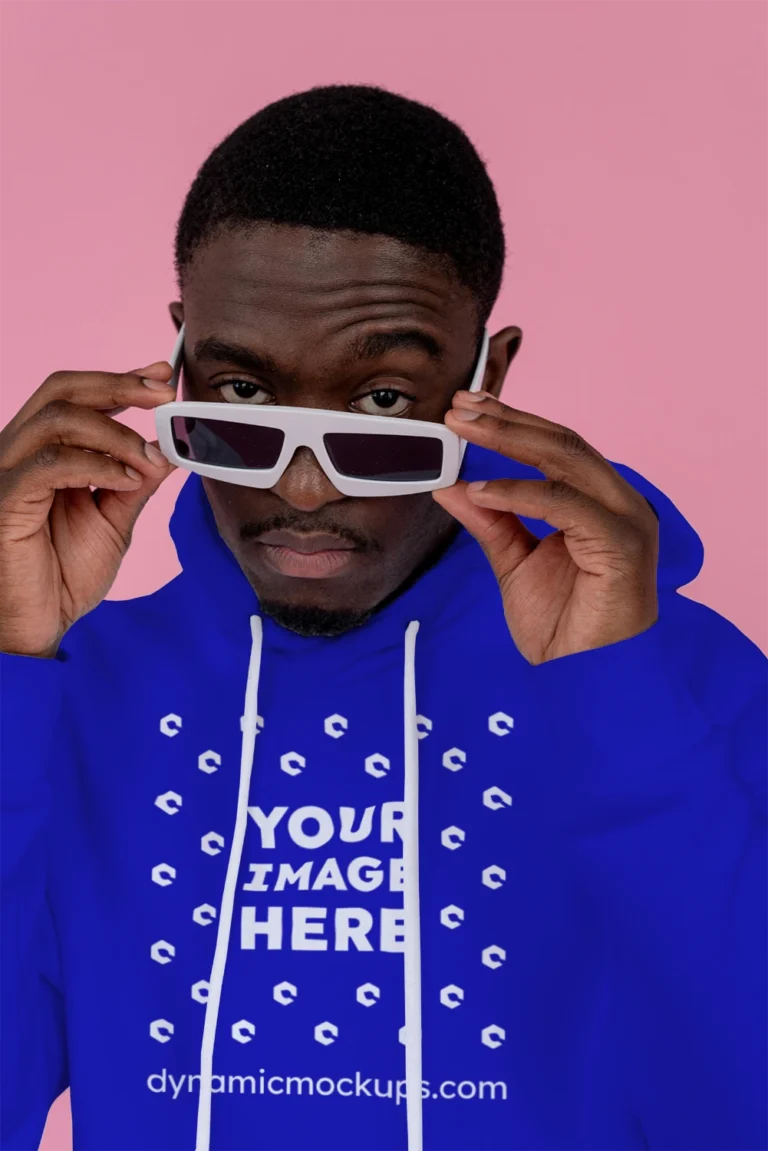 Man Wearing Blue Hoodie Mockup Front View Template