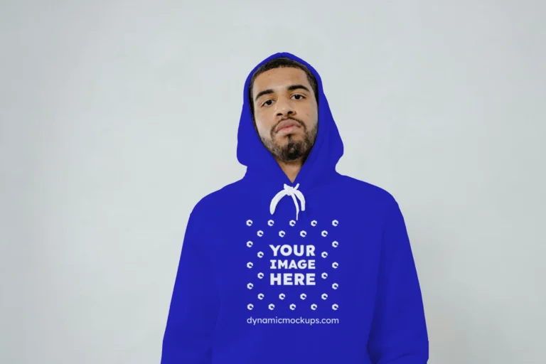 Man Wearing Blue Hoodie Mockup Front View Template