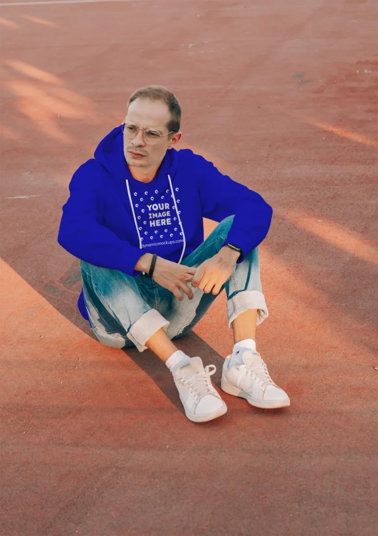Man Wearing Blue Hoodie Mockup Front View Template