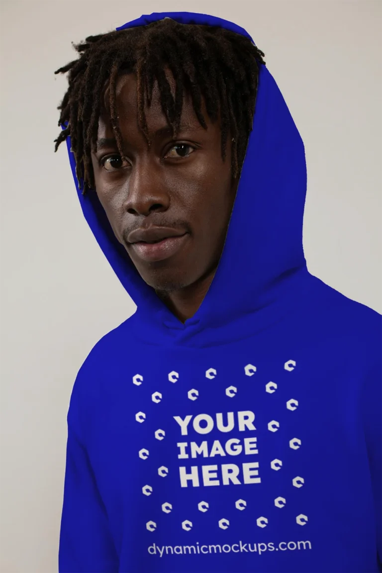 Man Wearing Blue Hoodie Mockup Front View Template