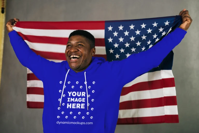 Man Wearing Blue Hoodie Mockup Front View Template