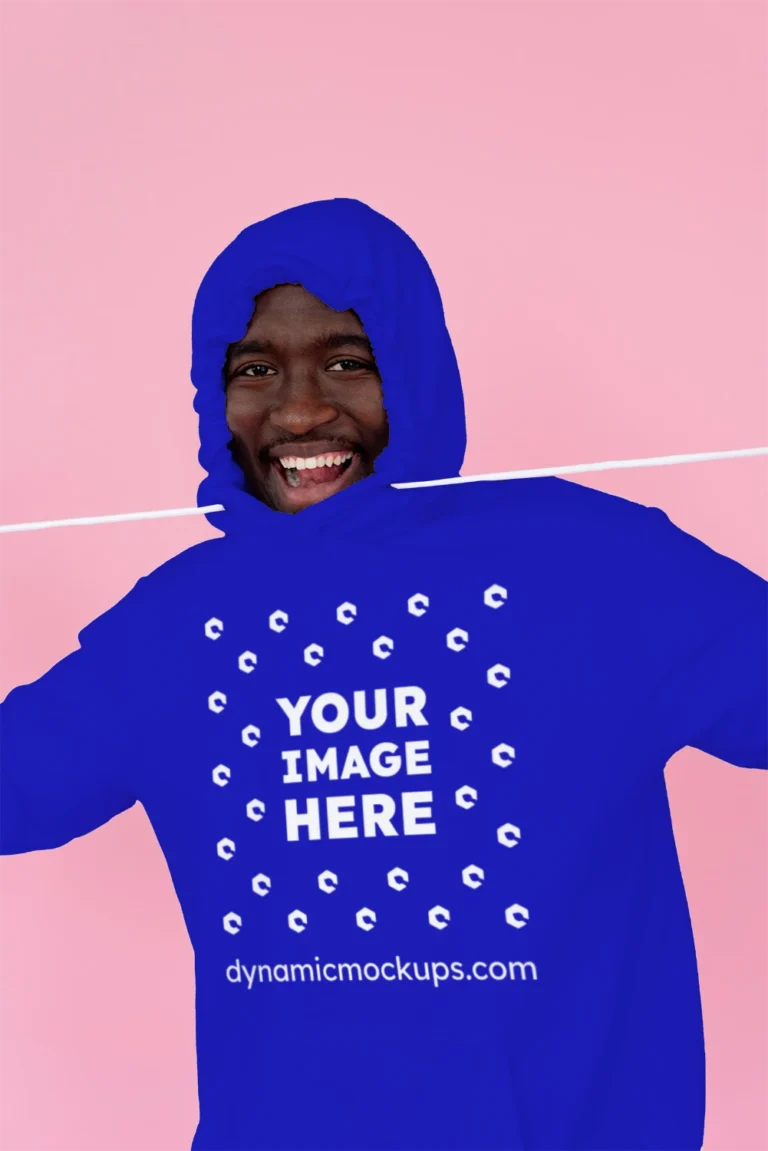 Man Wearing Blue Hoodie Mockup Front View Template