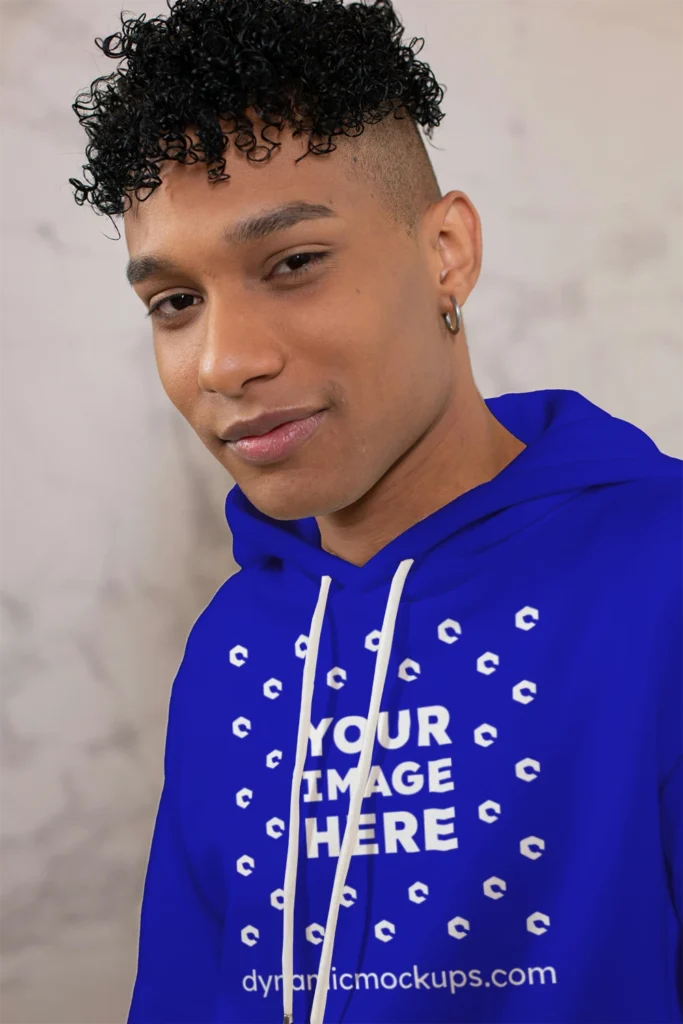 Man Wearing Blue Hoodie Mockup Front View Template
