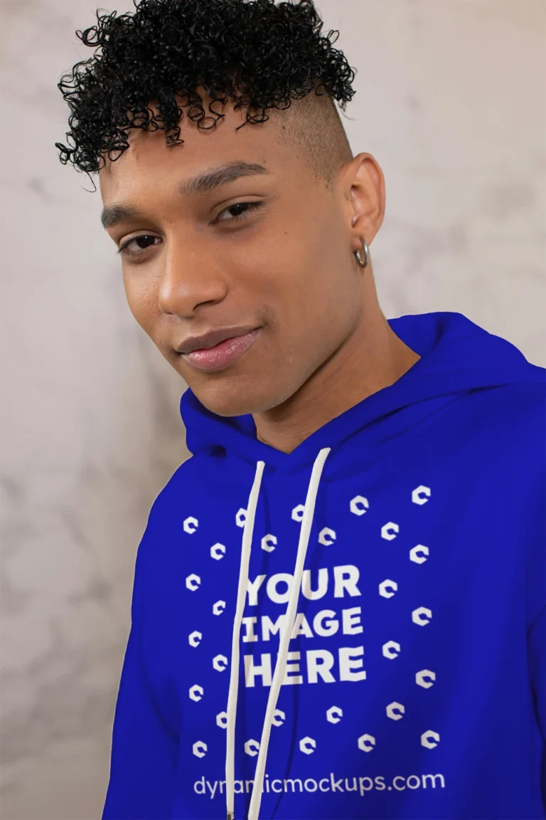 Man Wearing Blue Hoodie Mockup Front View Template