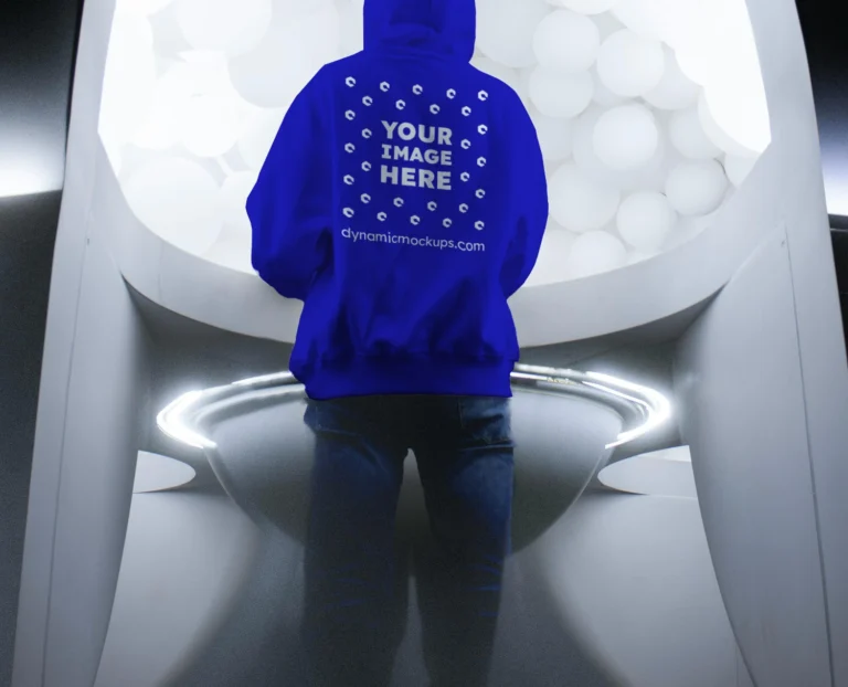 Man Wearing Blue Hoodie Mockup Back View Template