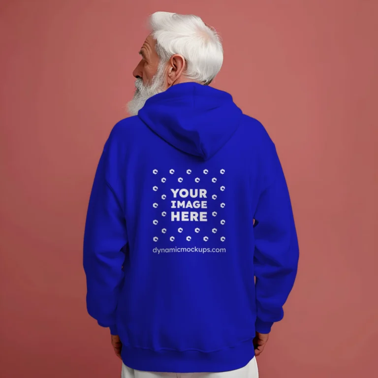 Man Wearing Blue Hoodie Mockup Back View Template