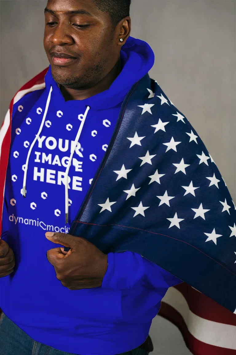 Man Wearing Blue Hoodie Mockup Front View Template