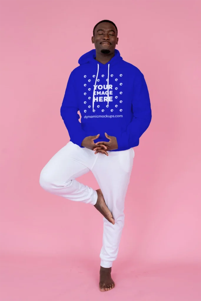 Man Wearing Blue Hoodie Mockup Front View Template