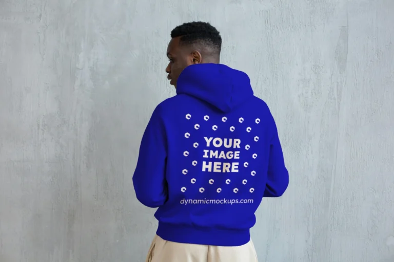Man Wearing Blue Hoodie Mockup Back View Template