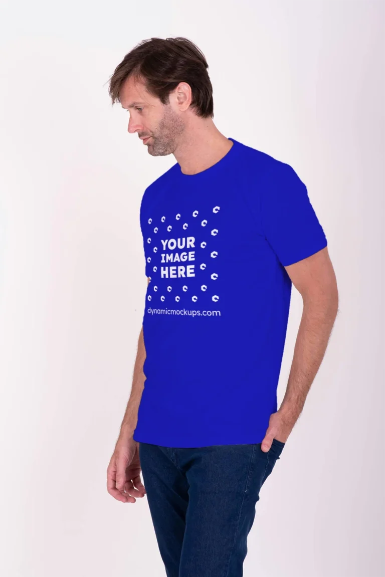 Man Wearing Blue T-shirt Mockup Front View Template
