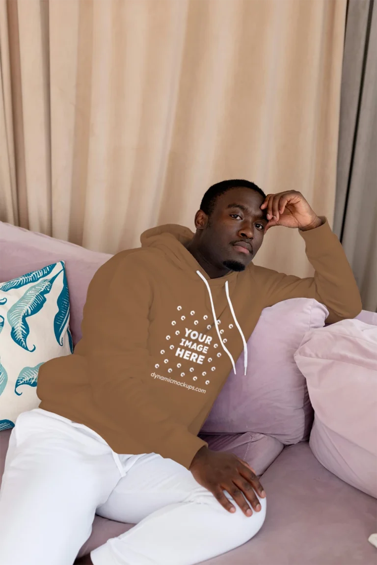 Man Wearing Brown Hoodie Mockup Front View Template