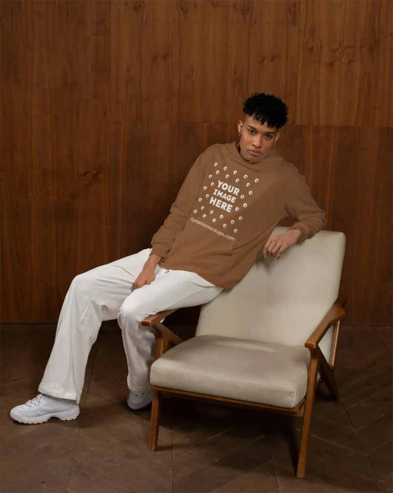 Man Wearing Brown Hoodie Mockup Front View Template
