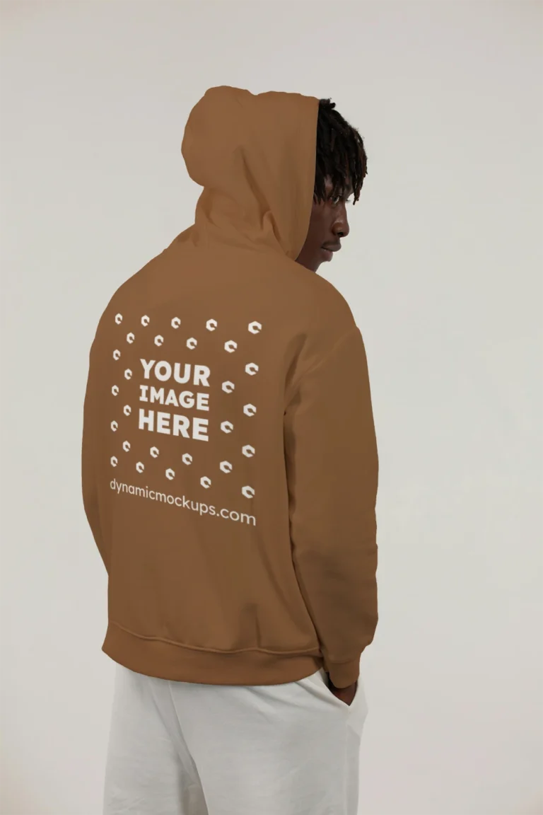 Man Wearing Brown Hoodie Mockup Back View Template