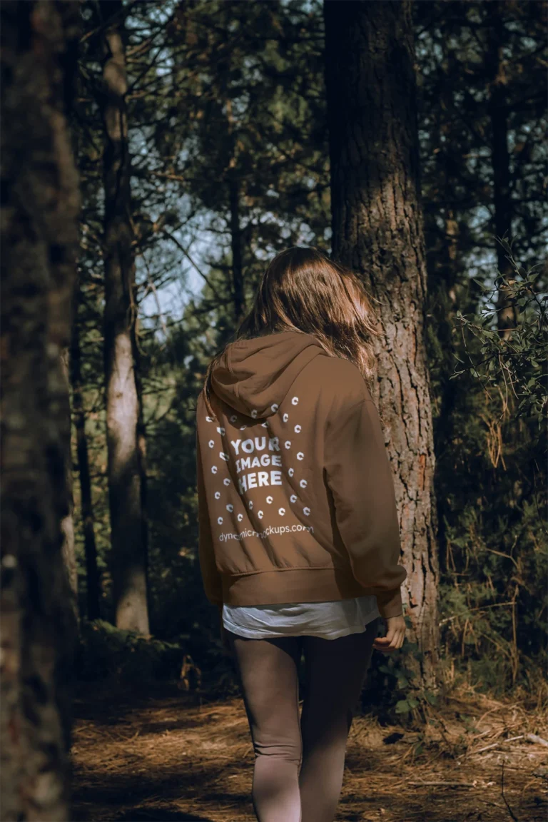 Man Wearing Brown Hoodie Mockup Back View Template