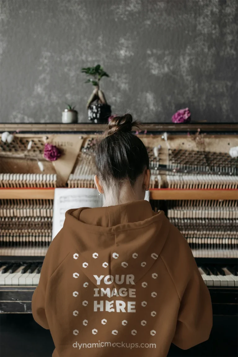 Man Wearing Brown Hoodie Mockup Back View Template