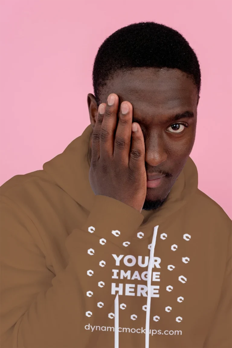 Man Wearing Brown Hoodie Mockup Front View Template