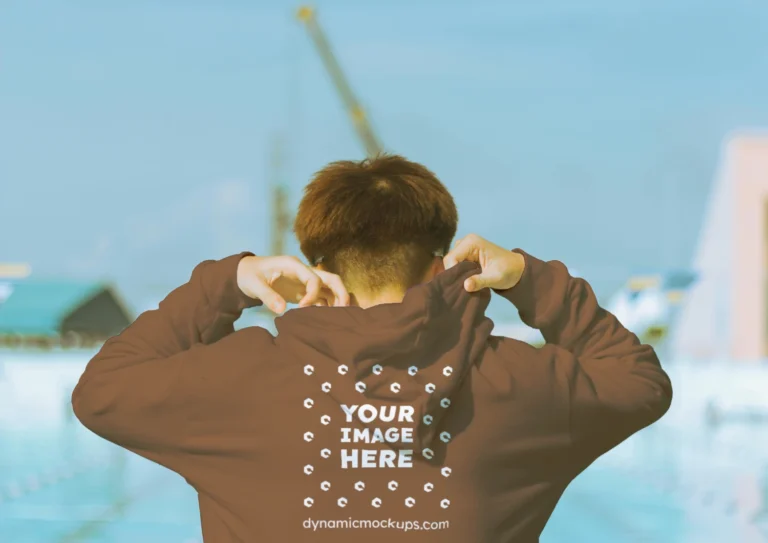 Man Wearing Brown Hoodie Mockup Back View Template