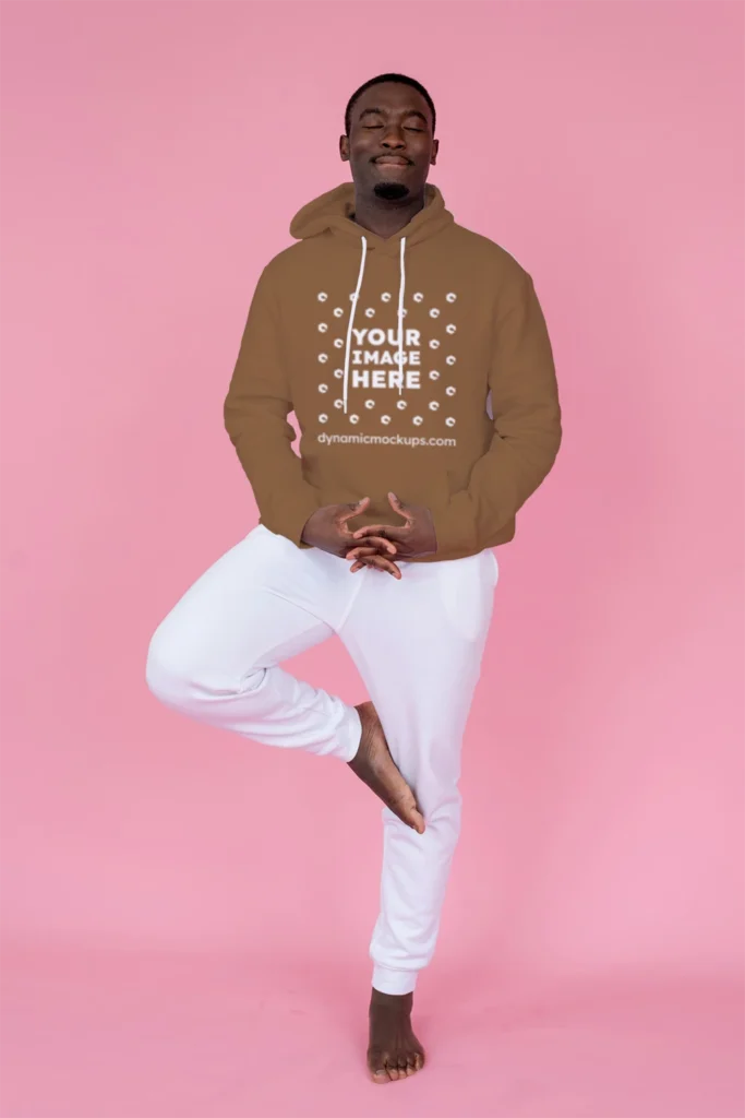 Man Wearing Brown Hoodie Mockup Front View Template
