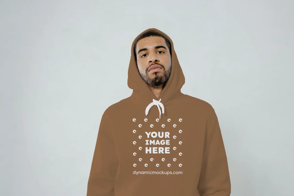 Man Wearing Brown Hoodie Mockup Front View Template