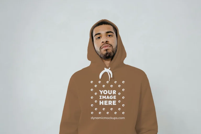 Man Wearing Brown Hoodie Mockup Front View Template