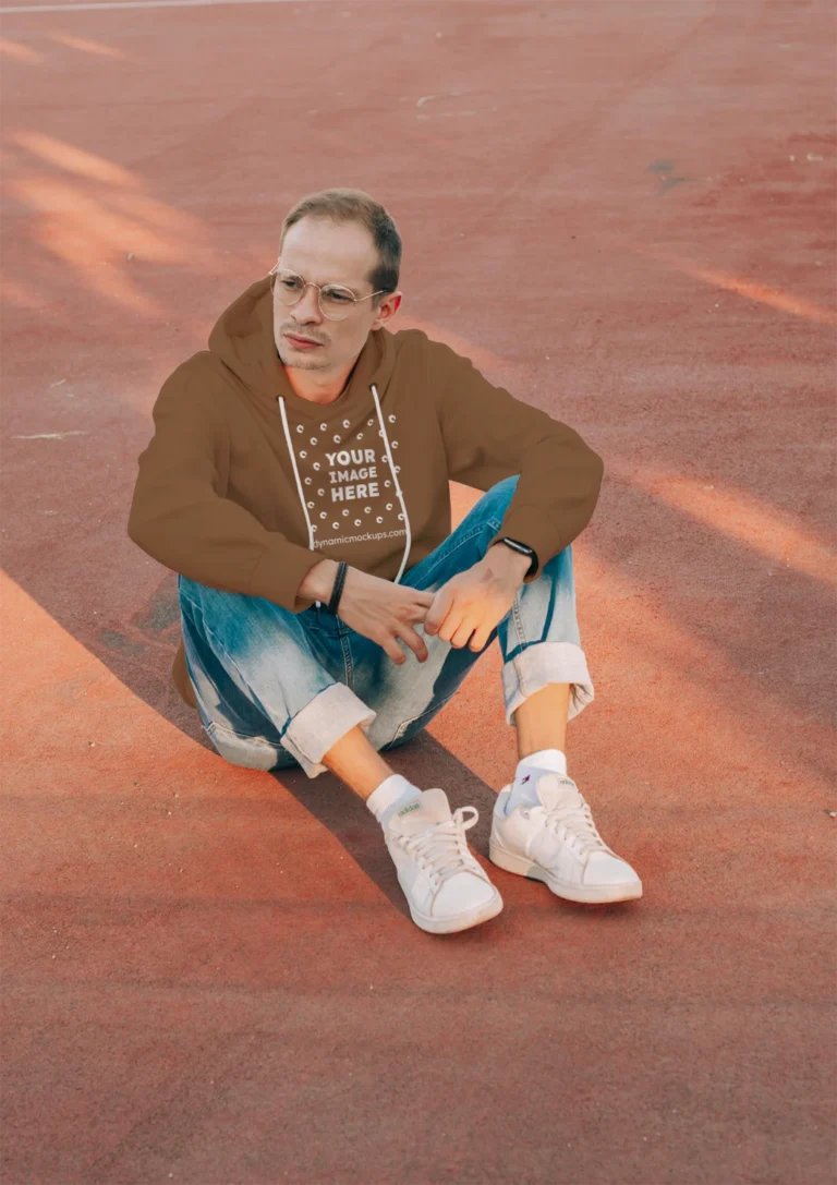 Man Wearing Brown Hoodie Mockup Front View Template