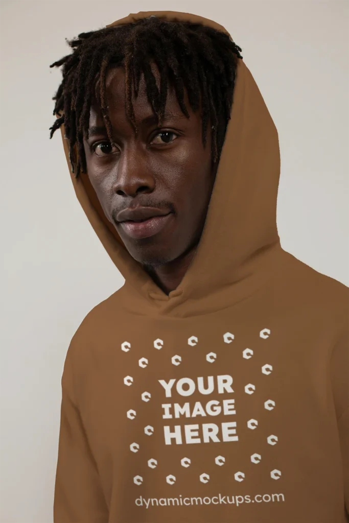 Man Wearing Brown Hoodie Mockup Front View Template
