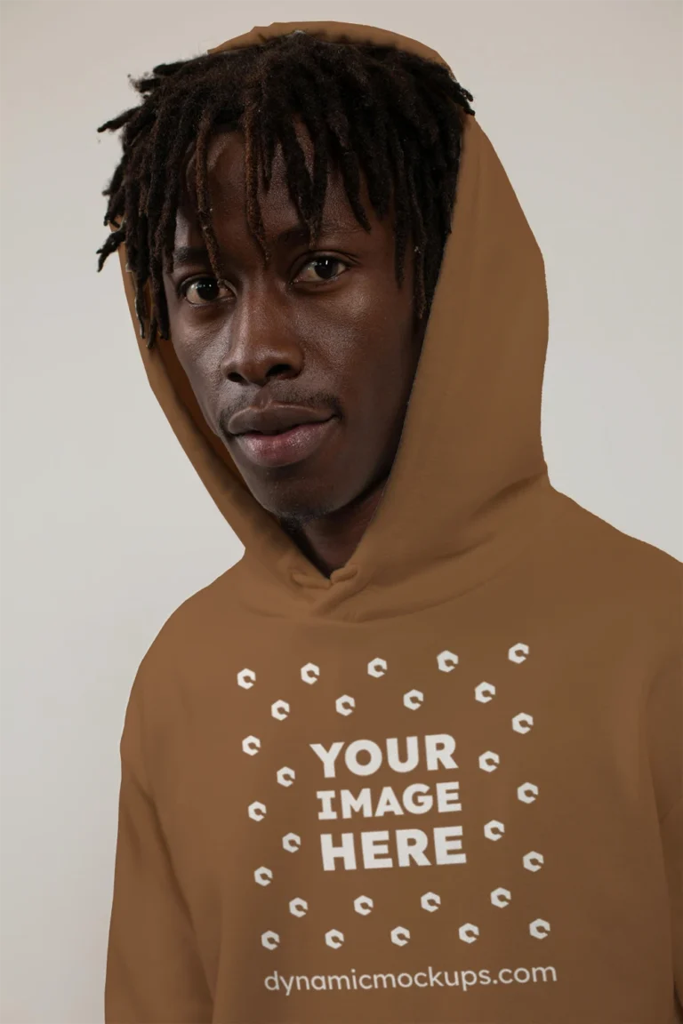 Man Wearing Brown Hoodie Mockup Front View Template