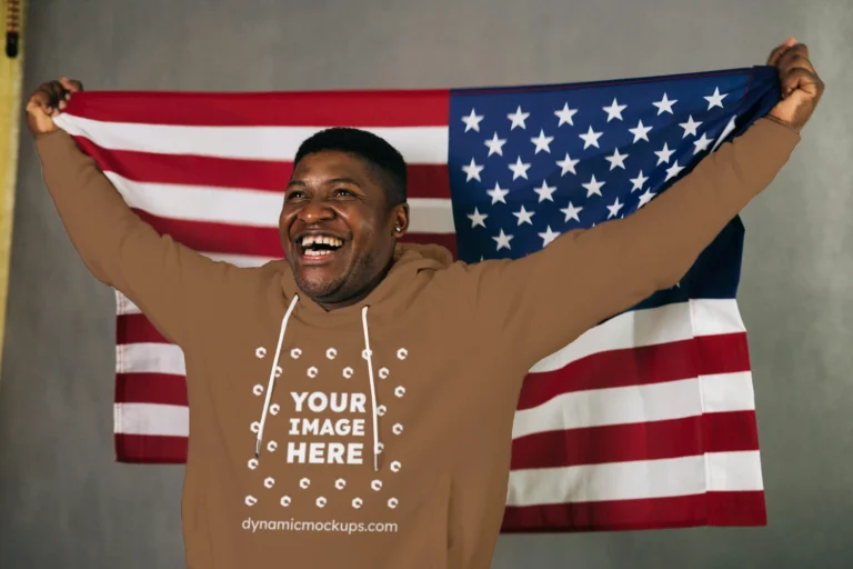Man Wearing Brown Hoodie Mockup Front View Template