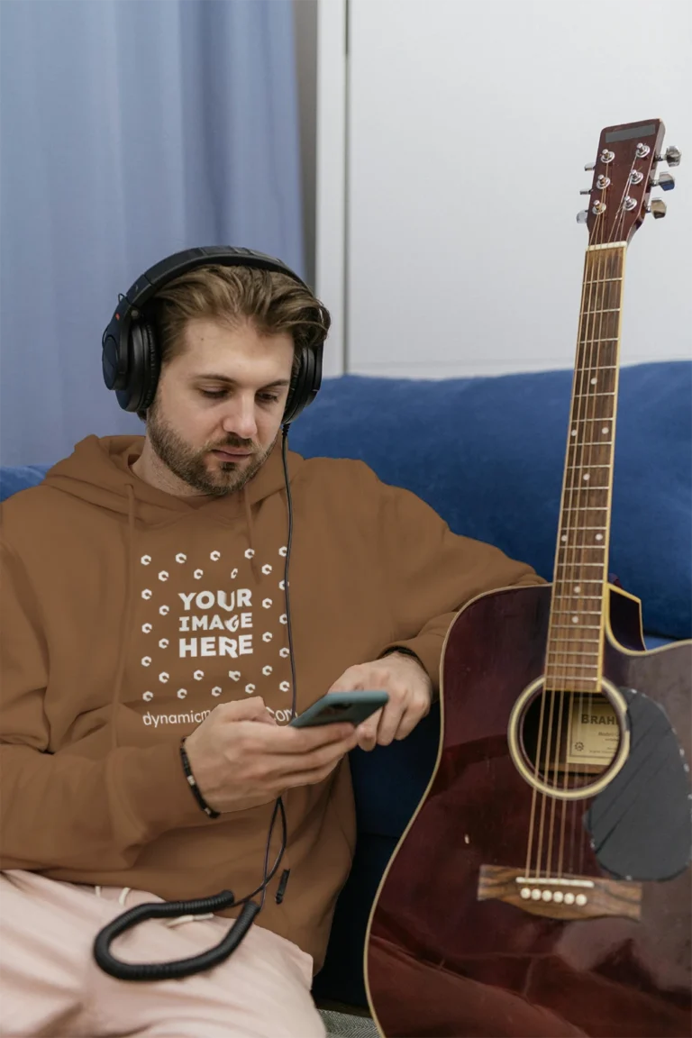 Man Wearing Brown Hoodie Mockup Front View Template