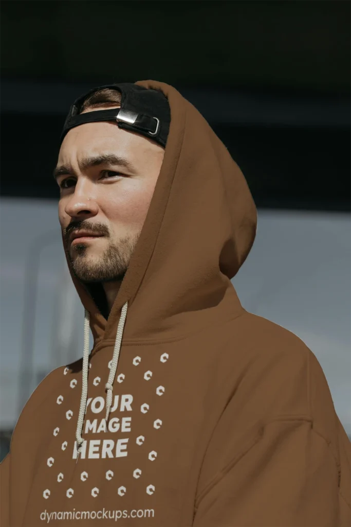 Man Wearing Brown Hoodie Mockup Front View Template