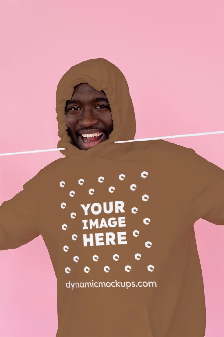 Man Wearing Brown Hoodie Mockup Front View Template