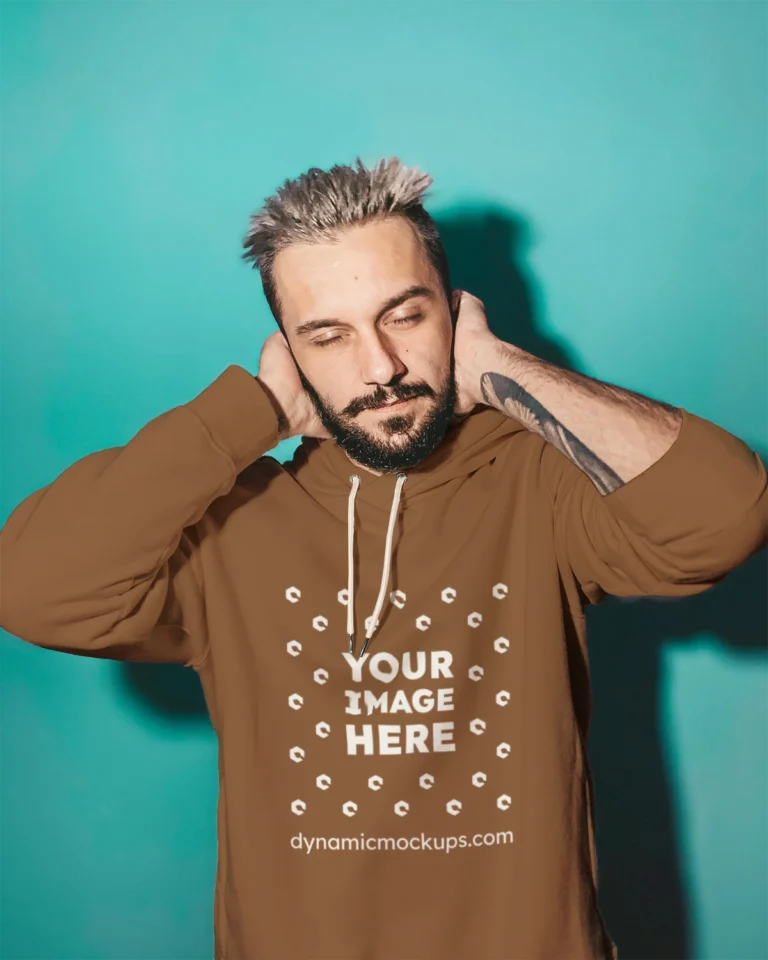 Man Wearing Brown Hoodie Mockup Front View Template