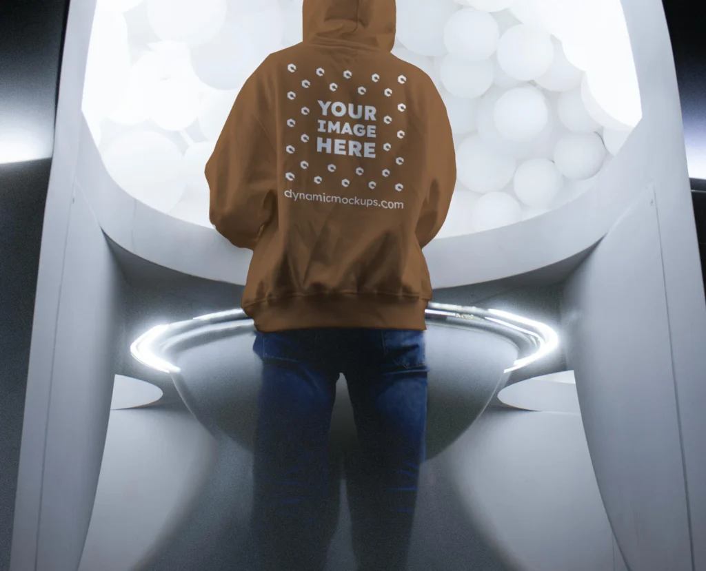Man Wearing Brown Hoodie Mockup Back View Template