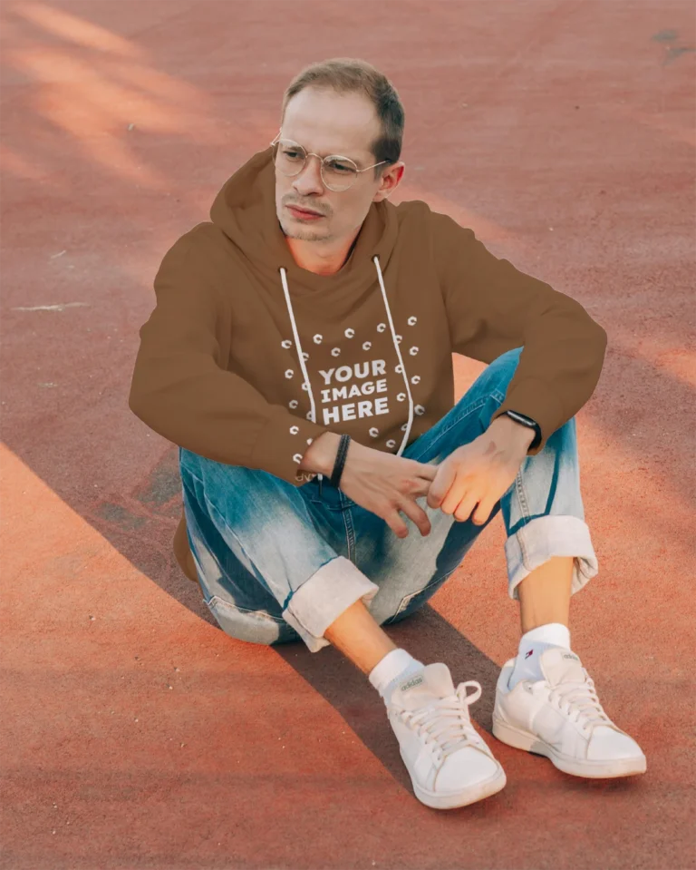 Man Wearing Brown Hoodie Mockup Front View Template