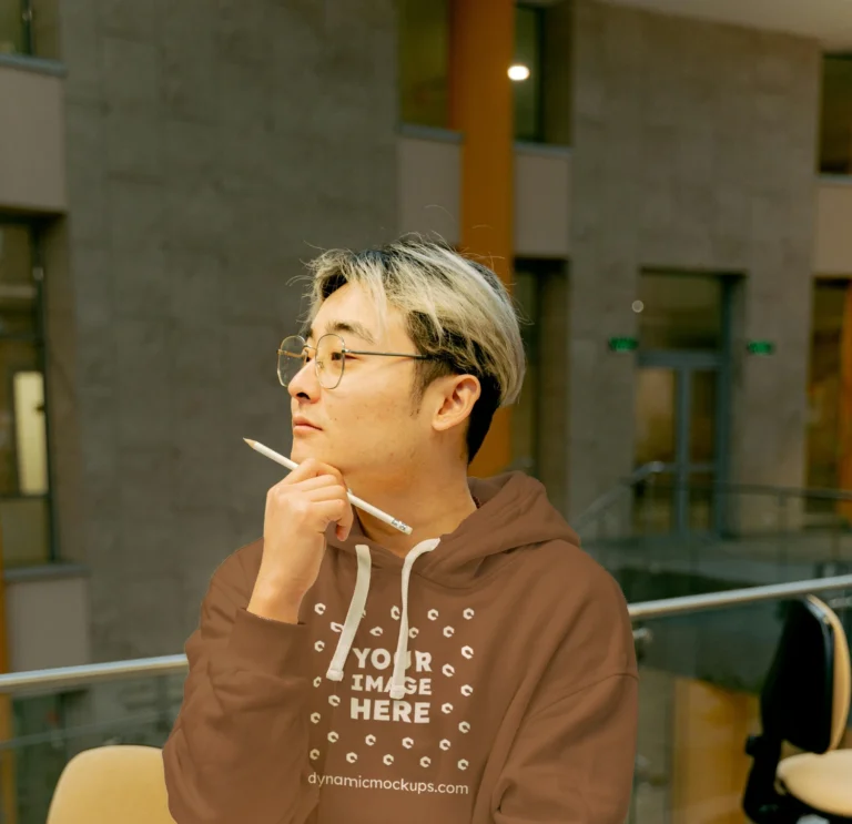 Man Wearing Brown Hoodie Mockup Front View Template