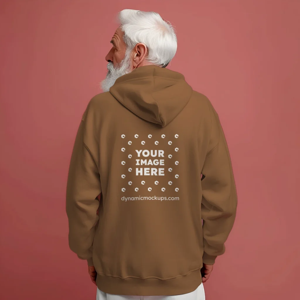 Man Wearing Brown Hoodie Mockup Back View Template