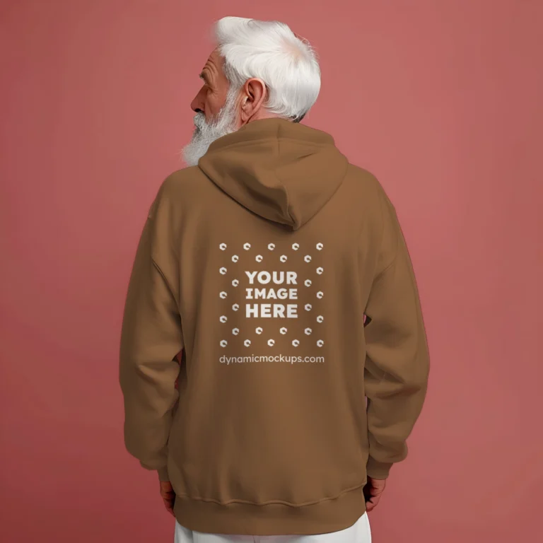 Man Wearing Brown Hoodie Mockup Back View Template