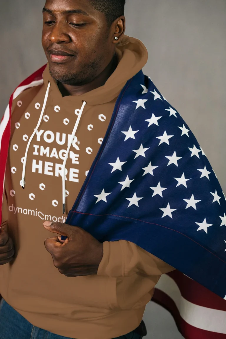Man Wearing Brown Hoodie Mockup Front View Template