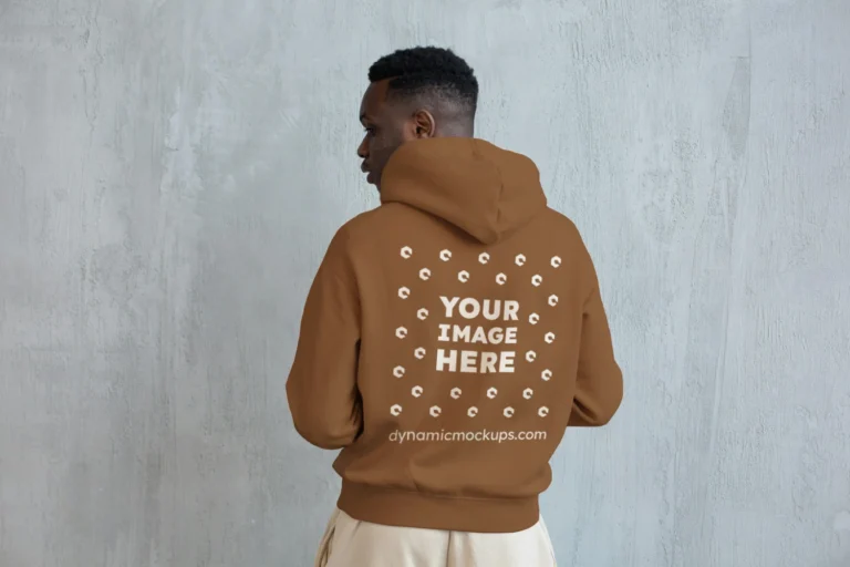 Man Wearing Brown Hoodie Mockup Back View Template