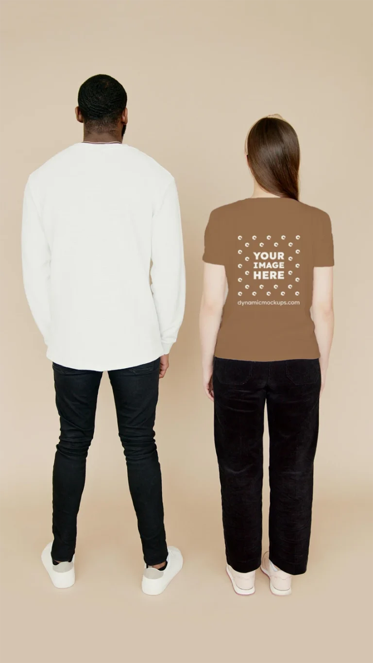 Man Wearing Brown T-shirt Mockup Back View Template