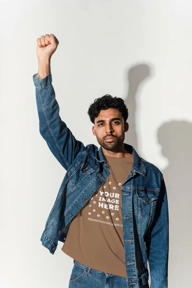 Man Wearing Brown T-shirt Mockup Front View Template