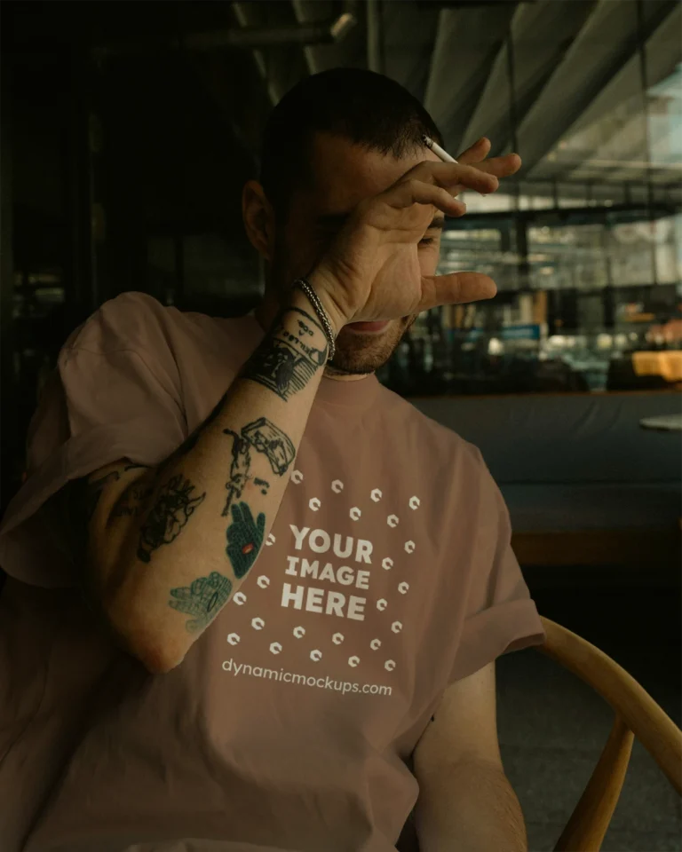 Man Wearing Brown T-shirt Mockup Front View Template