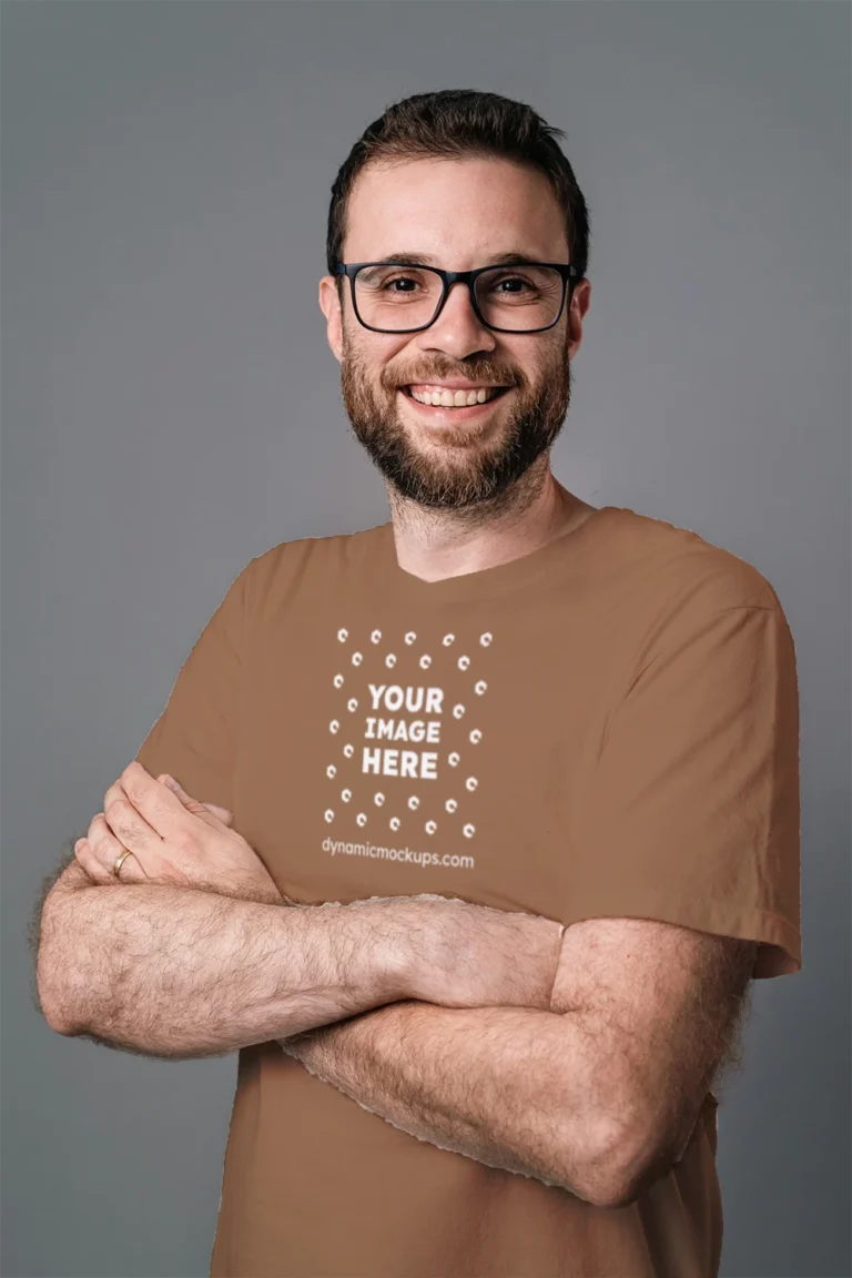 Man Wearing Brown T-shirt Mockup Front View Template